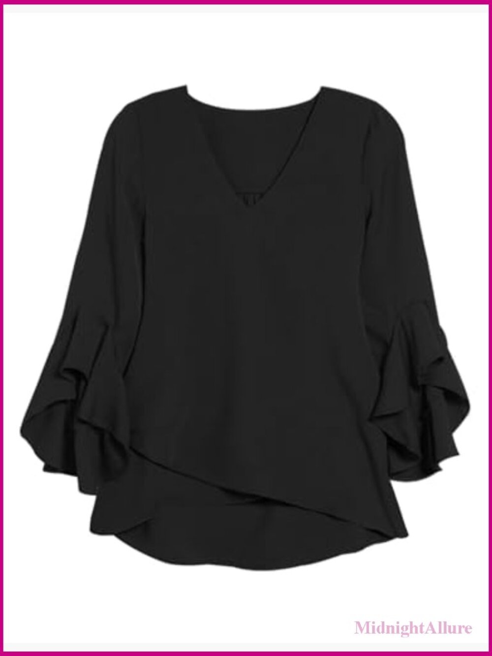 Womens Ruffle 3/4 Sleeve V Neck Blouse Business Casual Tunic Top - Picture 6 of 7